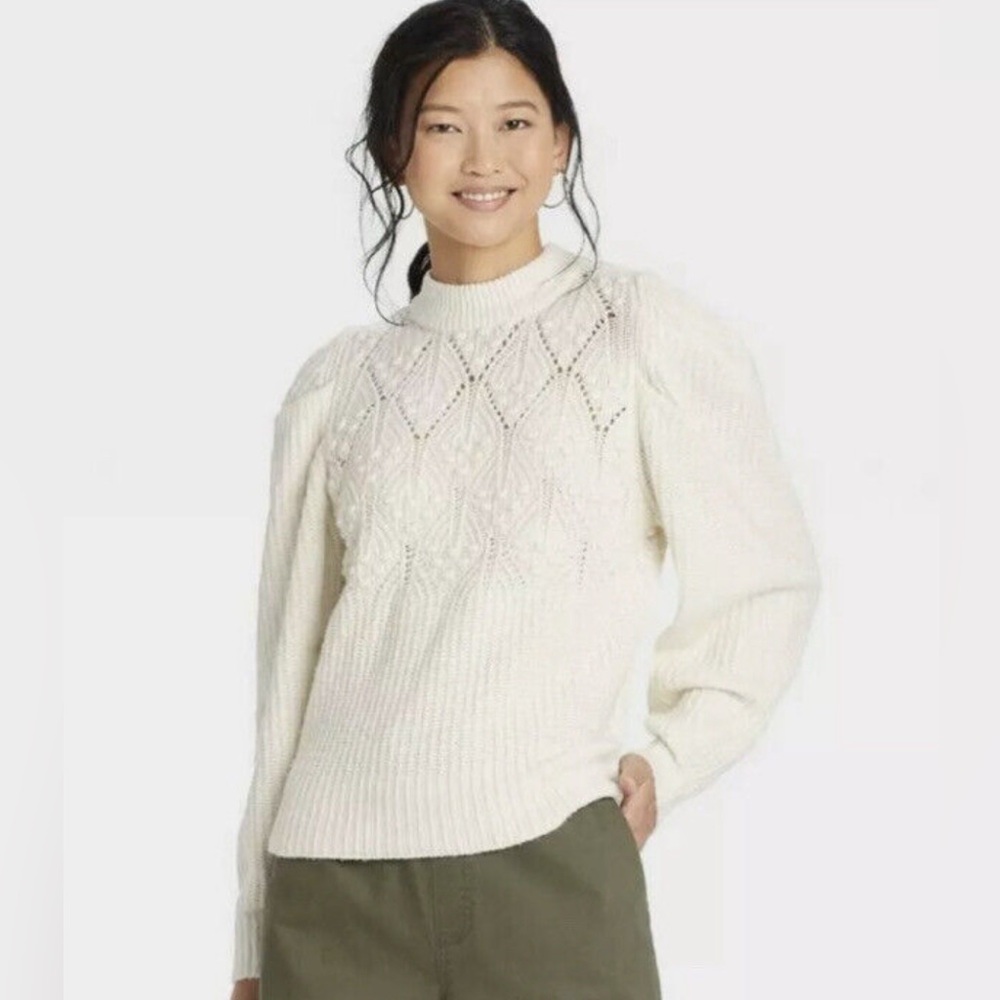 A New Day Puff-Sleeve Sweater -Sz M - Ivory/Cream - Never worn